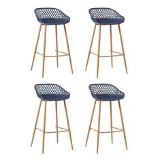 Kit 4 Banquetas Alta Polipropileno e Aço Mônaco Fratini Azul Marinho