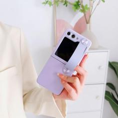 Capa de telefone lacada com alça de pulso para Samsung Galaxy Z Flip 5 4 3 Flip5 Flip4 Flip3 5G Capa dura à prova de choque, roxa, para Galaxy Z Flip3