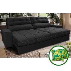 Sofá Retrátil E Reclinável 2,32m Molas Ensacadas Cama Inbox Brasil Velusoft Preto