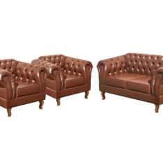 Conjunto Sofá Chesterfield 2 Lugares 2 Poltronas Dom Pedro Caramelo