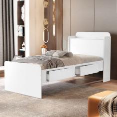 Cama De Solteiro Com Baú Tamiris Branco Cambel Branco