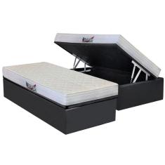 Cama Box Baú Solteiro: Colchão Ortopédico Herval D28 / AG65 Frontier + Base CRC Suede Gray(88x188)