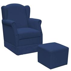 Poltrona de Amamentação com Balanço e Puff Elisa P02 Suede Azul Marinho - Lyam Decor