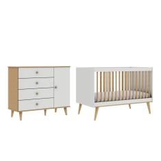 Quarto de Bebê Berço 3 em 1 Retrô Ligia Cômoda com Fraldário Ligia Off White Carolina Baby