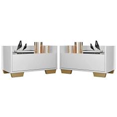 Kit c/ 2 Mesas de Cabeceira 60 cm c/Pés Quadrados Multimóveis Branca/natural