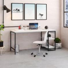 Escrivaninha com Estante Industrial com 2 Nichos - Branco/Preto - Yesc