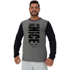 Camiseta Manga Longa Moletinho MXD Conceito Just Be Nice, M, Preto, Ci