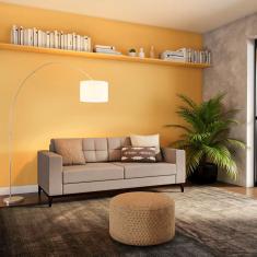 Sofá 3 Lugares Alive Pés e Base em Madeira Linho Cotton Bege 180 cm