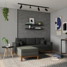 Sofá 3 Lugares Rosário Com Chaise Esquerdo Linho Grafite - Mobly