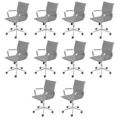 Kit 10 Cadeiras para Escritorio Diretor Esteirinha com Relax Sintético 3301 Cinza