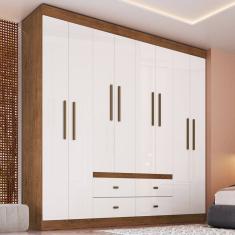 Guarda Roupa Casal 8 Portas 4 Gavetas Las Vegas Off White/ Nogueira