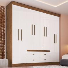 Guarda Roupa Casal 8 Portas 4 Gavetas Las Vegas Off White/ Nogueira