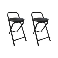 Kit 2 Bancos Banqueta Dobrável Baixa Assento Estofado Redondo - Movera