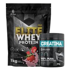 Kit: Whey Protein Elite Pro 1kg + Creatina Monohidratada Pote 300g - 100% Pura Importada - Soldiers-Unissex