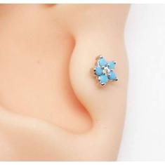 Piercing de Flor Cravejada com Pedras Turquesas e Zircônia