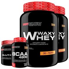 KIT 2x Whey Protein Waxy Whey 2kg + Glutamina 300g + BCAA 4800 120 Cápsulas - Bodybuilders (Cappuccino e Paçoca)