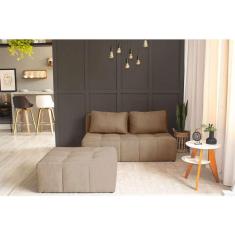 sofá modular 2 lugares com puff soho linho bege