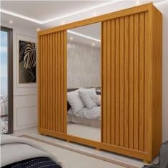 Guarda Roupa Casal com Espelho 3 Portas Pés Royale Ripado Gelius Móveis Naturale