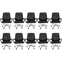 Kit 10 Cadeiras Escritório Office Diretor com Rodízio Cádis Preto Preto