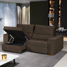 Sofá Baú Retrátil e Reclinável 5 Lugares 250cm Veludo Nobre La Plata Yescasa Marrom