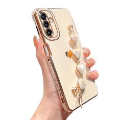VANIPUFF Capa compatível com Samsung Galaxy A15 4g/5g 16.5 cm com pulseira de coração chapeamento luxuoso fofo amor corações capa com corrente de mão para mulheres proteção da câmera amortecedor macio