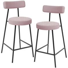 Kit 02 Banquetas Baixa Para Cozinha Sala De Jantar Bar Bancada Milão L02 Bouclê Rosê