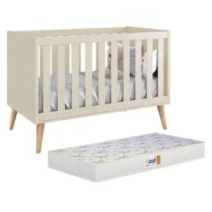 Berço Americano Theo com Pés Madeira Natural e Colchão D18 - Reller Mó