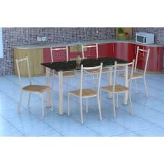 Conjunto de Mesa Granada com 6 Cadeiras Lisboa Branco e Nature Bege - 