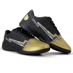 Tenis Futsal Quadra Cronos Futebol Adulto Sola Costurada, Preto, Doura