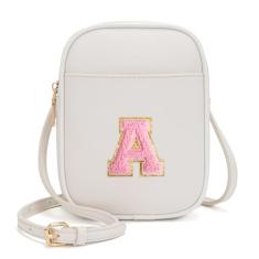 Viverte Bolsa infantil com inicial transversal para meninas, 3 bolsos, couro PU, bolsa transversal para presente personalizado para meninas adolescentes, Bege, One Size