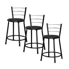 Jogo 3 Banqueta Baixa Ratan Preta Cristal - Lamar Design, Preto