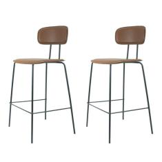 Kit 2 Banquetas New York Fratini 95 Cm (altura) Base Aço Preto E Assento Poliuretano (pu) Caramelo