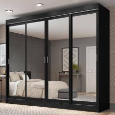 Guarda-roupa 4 Portas de Correr de Espelho 3 Gavetas Madesa