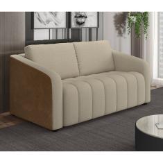 Sofá 02 Lugares Assento Fixo E Encosto Com Almofadas Soltas Sidney Bege/marrom