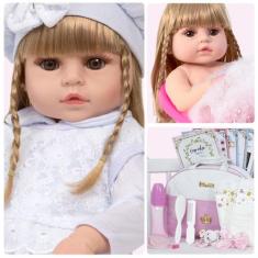 Boneca Reborn Recém Nascida 100% Silicone Fofa + Acessórios - Cegonha 