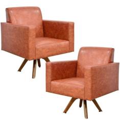 Kit 02 Poltronas Decorativas Giratória Sala Base de Madeira Helô Sinté