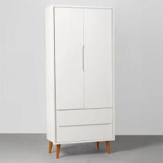Guarda-Roupa Theo 2 Portas com Pés Retrô Mel - Branco Fosco - Abra Cad