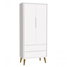 Guarda-roupa Retrô 2 Portas Théo New Branco Fosco Com Madeira - Reller