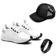 Tênis Esportivo Masculino Treino Academia Fitness Leve Confortável + Relogio + Bone-Masculino