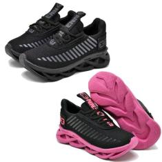 Kit 2 Tênis Infantil Menina Confortavel  Preto Pink - Easy Style, Pret