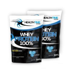 2x Whey 100% Health Time 900g (1,8kg) Isolado, Concentrado, MORANGO