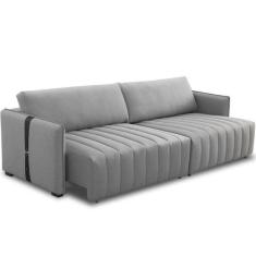 Sofá Retrátil Para Sala De Estar 3 Lugares 180cm Ethan T03 Linho Cinza