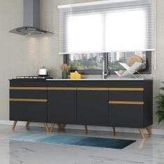 Kit 2 Balcões Gabinete Pia 150 cm e Cooktop 70 cm Veneza gb Multimóveis MP2073 Preto