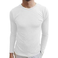 Camiseta Masculina Básica Gola Redonda Manga Longa cor:branco;tamanho:m