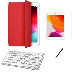 Kit Capa Smart Case iPad Air 4 10.9" /Can/Pel e Teclado Branco - Vermelho