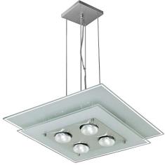 Pendente de vidro para 04 lâmpadas 44 cm x 44 cm - Branco
