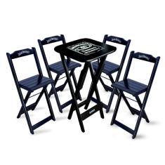 Conjunto De Mesa Bistrô Dobrável Jack Daniel`s Com 4 Banquetas De Madeira Preta - Cor: Preto