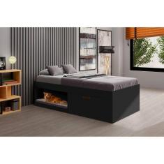 Cama Box Solteiro com Sapateira 88cm Laura Yescasa Preto