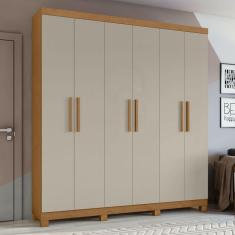 Guarda-Roupa Casal 6 Portas 3 Gavetas Jazz e Pés Amêndoa Clean/Off White