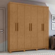Guarda-Roupa Casal 6 Portas 3 Gavetas Jazz e Pés Amêndoa Clean
